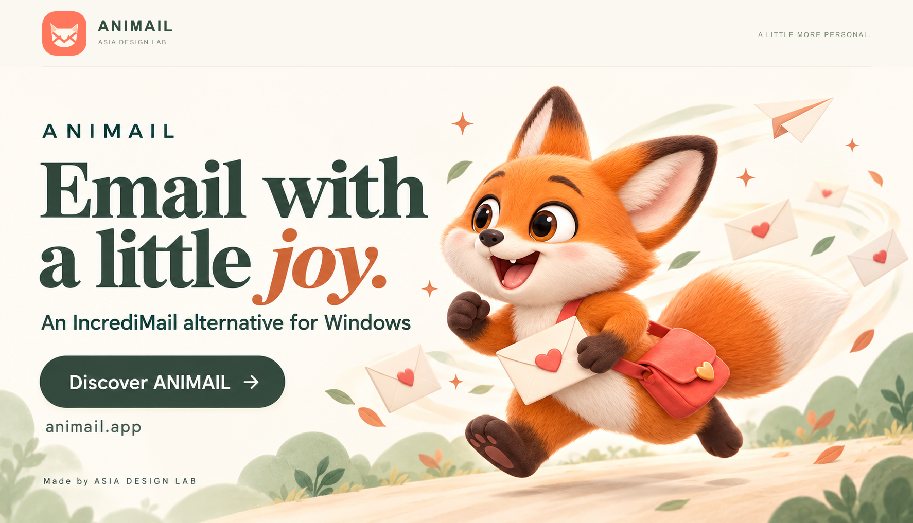 Email with a little joy. — ANIMAIL banner, original logo edition
