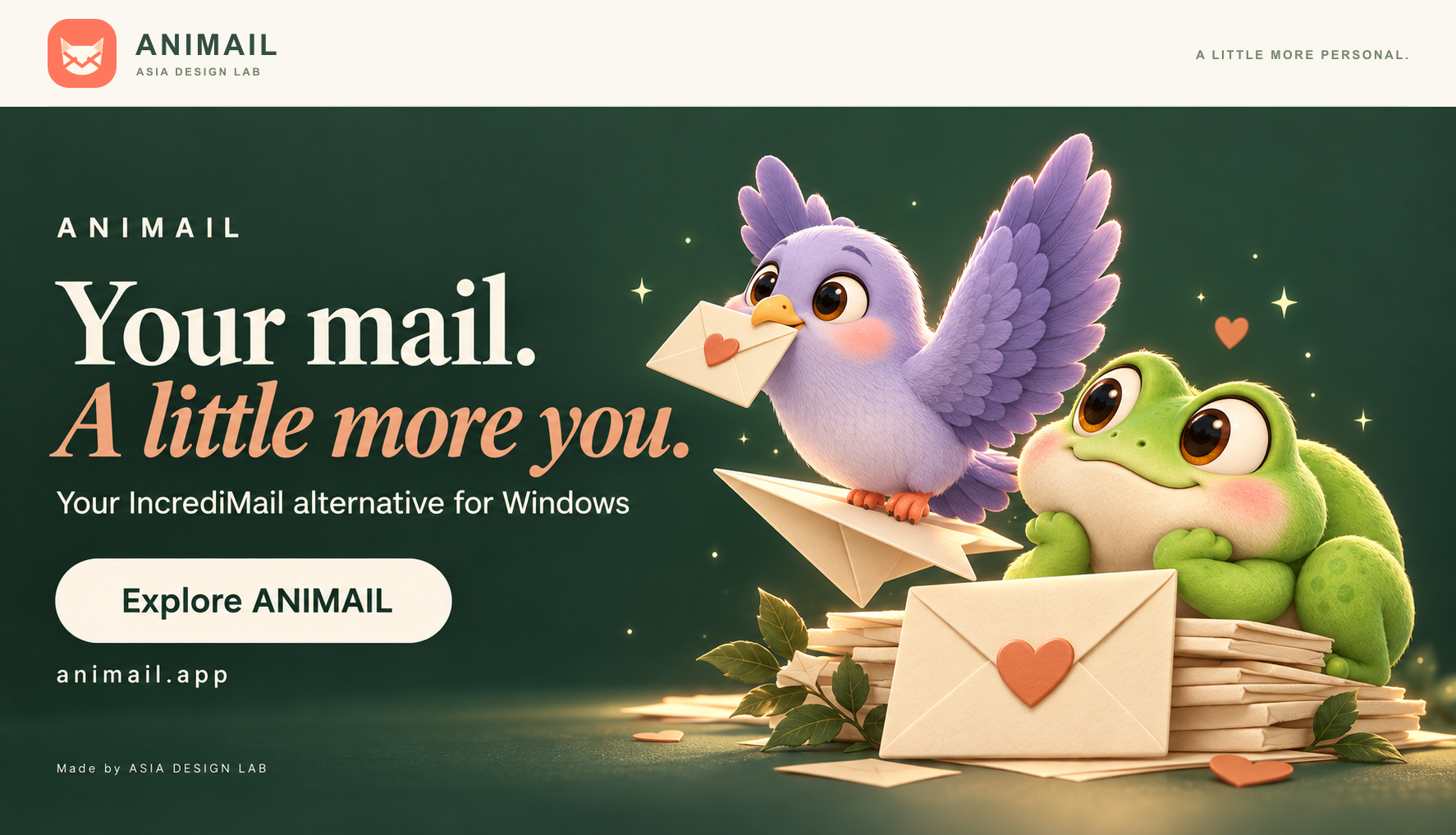 Your mail. A little more you. — ANIMAIL banner, original logo edition