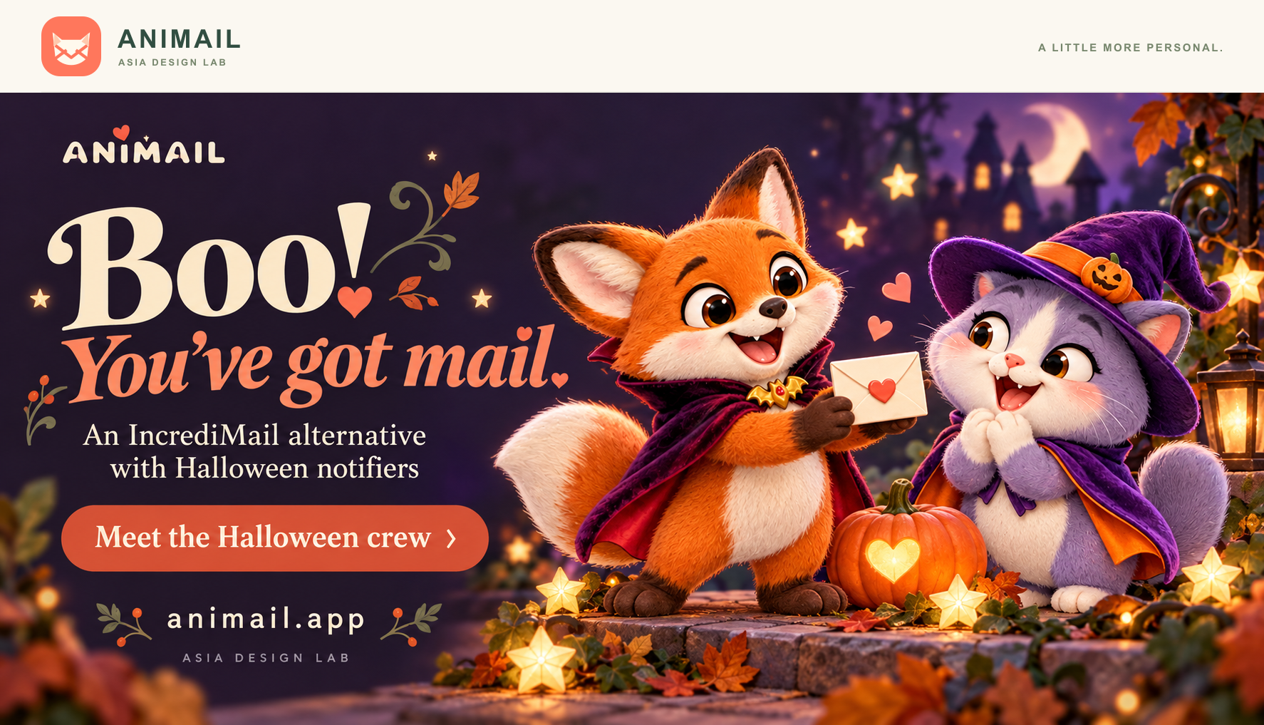 Boo! You’ve got mail. — ANIMAIL banner, original logo edition