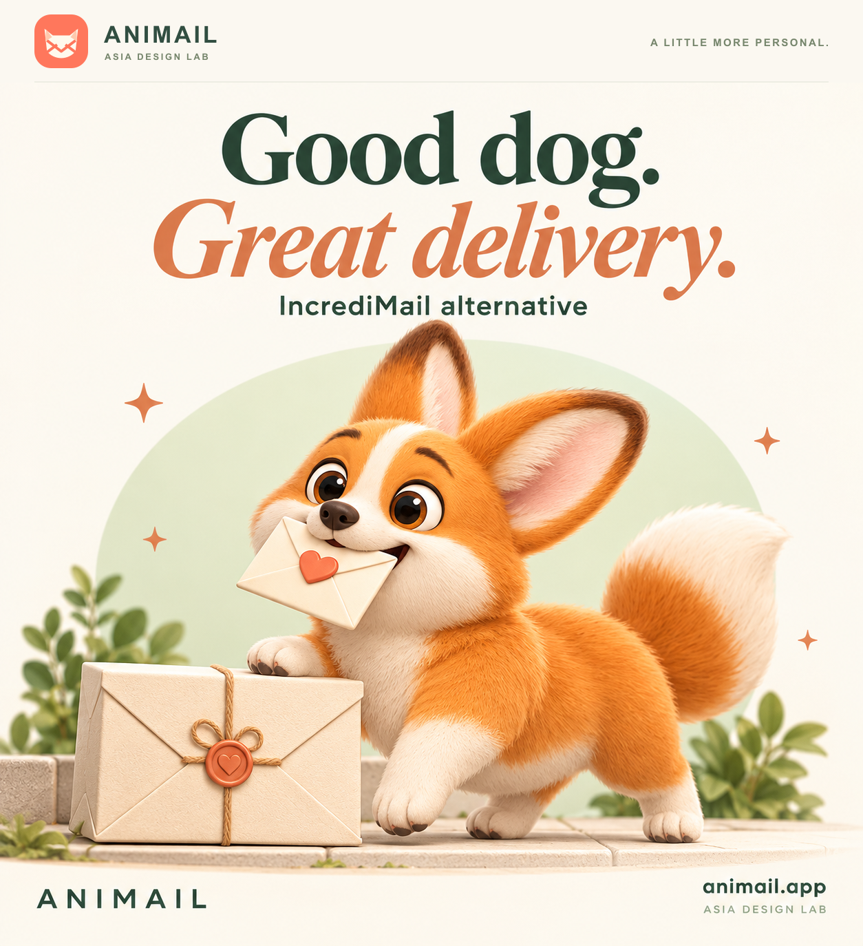 Good dog. Great delivery. — ANIMAIL promo card, original logo edition