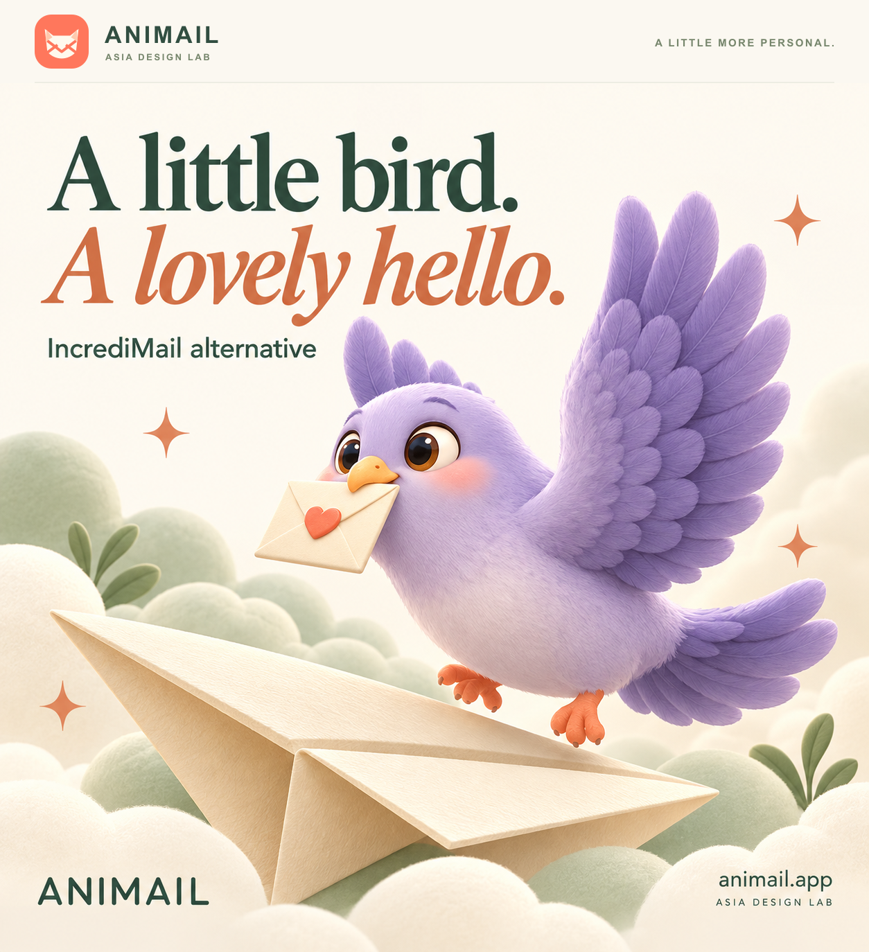 A little bird. A lovely hello. — ANIMAIL promo card, original logo edition