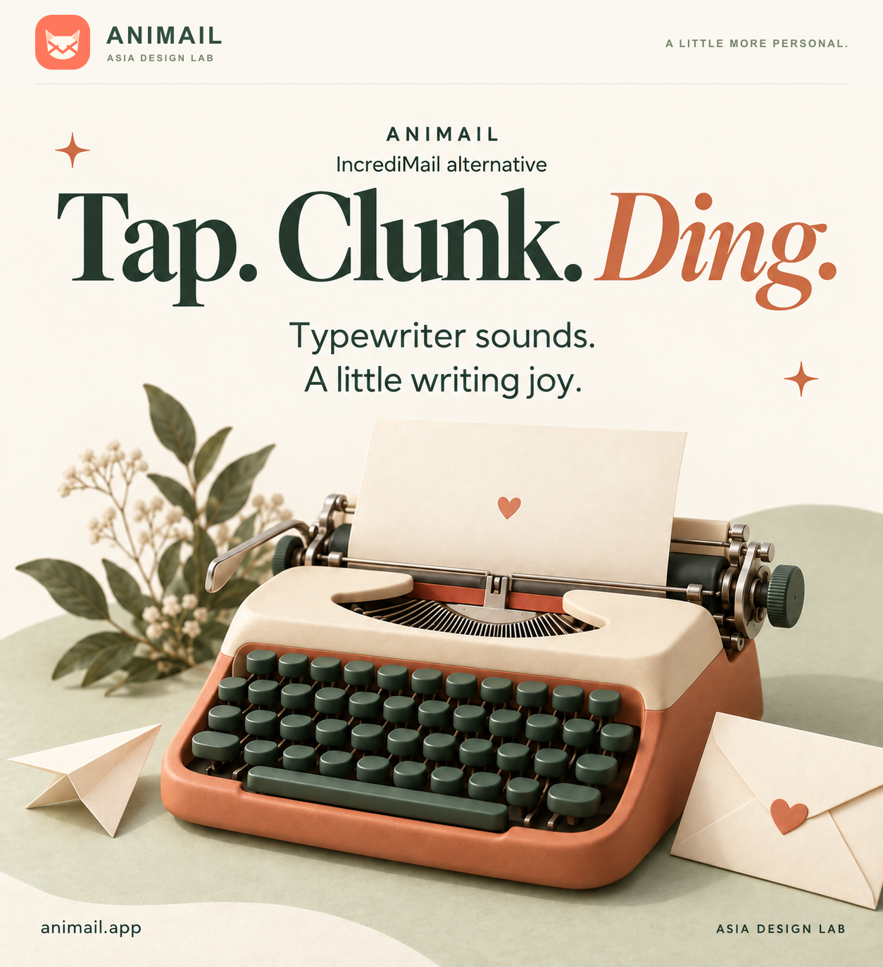 Tap. Clunk. Ding. — ANIMAIL promo card, original logo edition