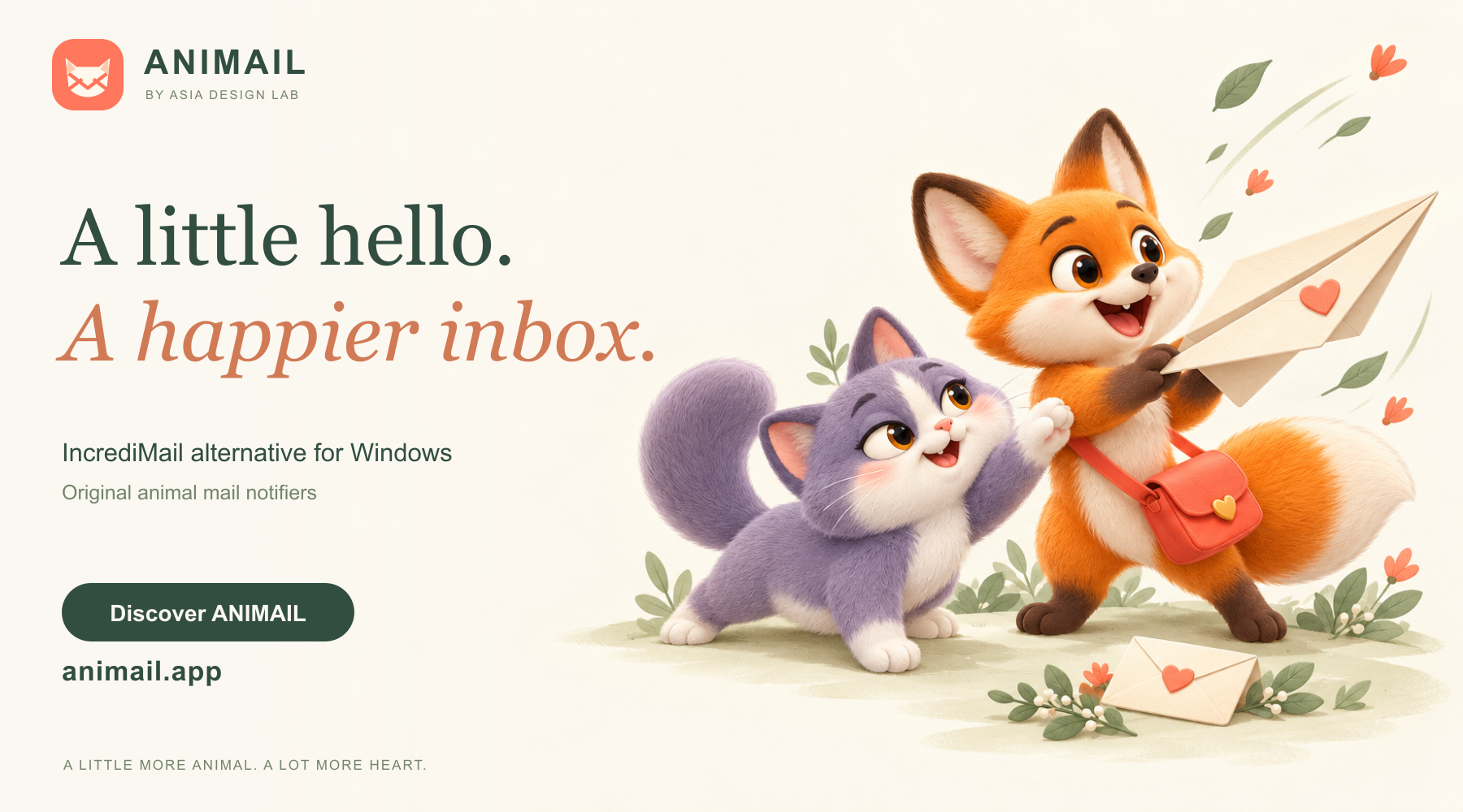 A little hello. A happier inbox. — ANIMAIL banner, original logo edition