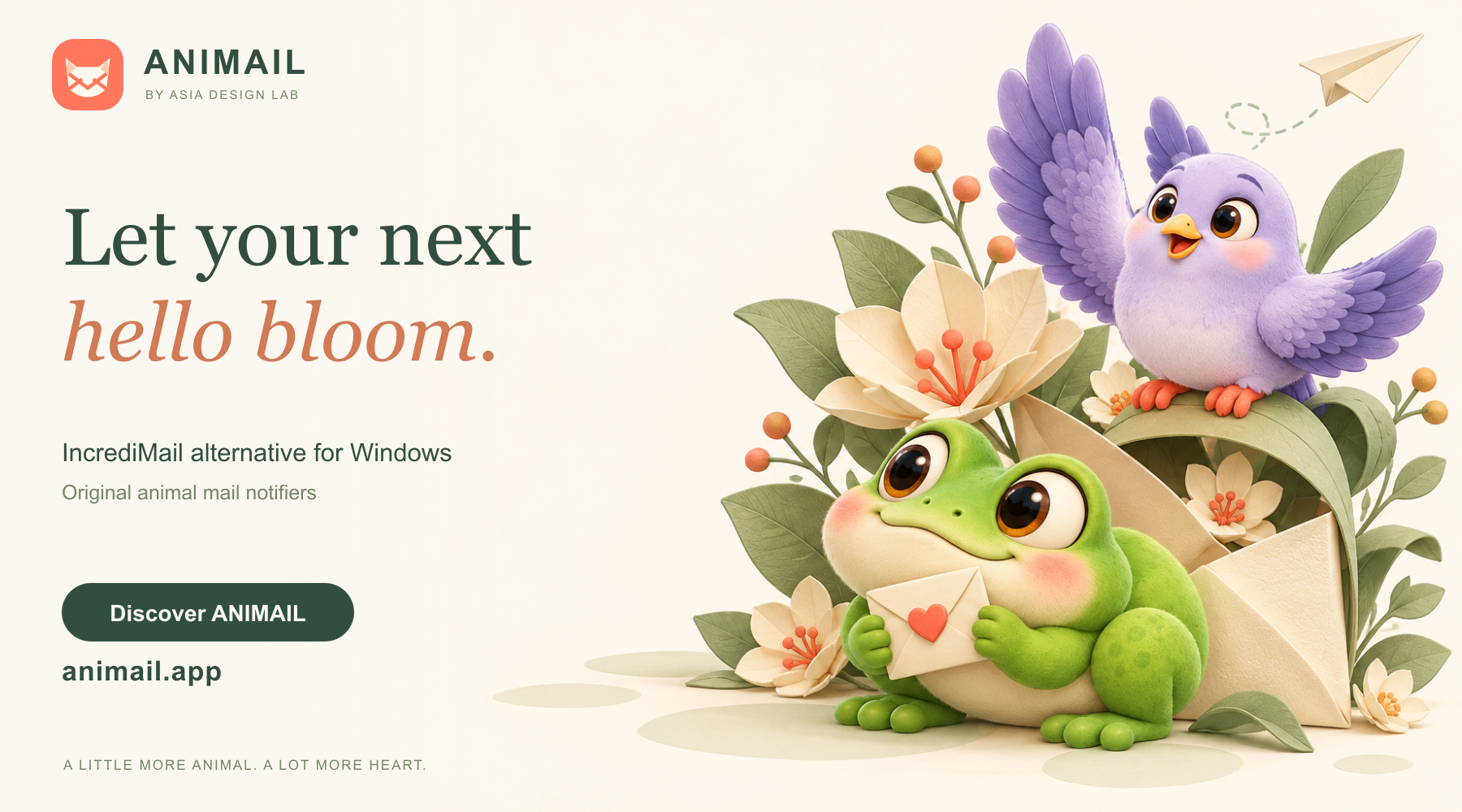 Let your next hello bloom. — ANIMAIL banner, original logo edition